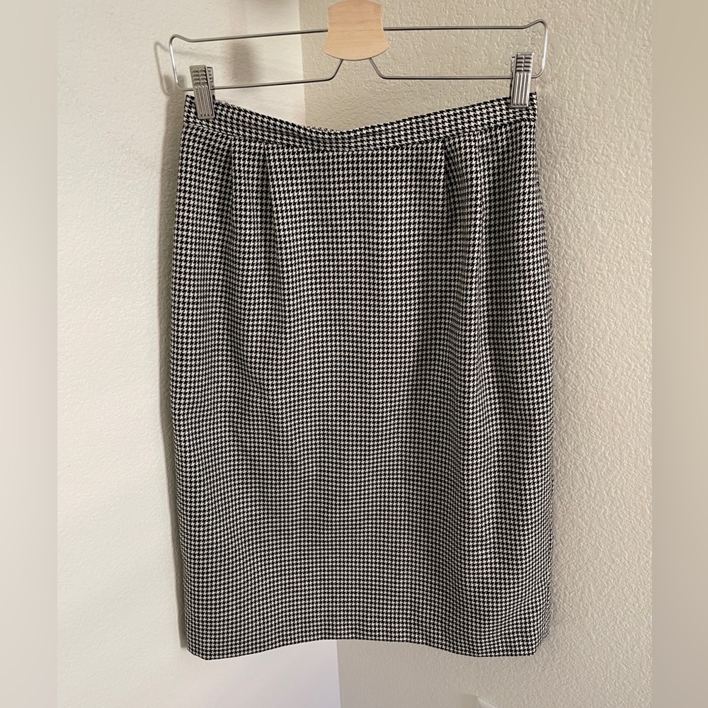 Vintage houndstooth Pencil Skirt Vintage 80s 90s wool pockets size 10 academia